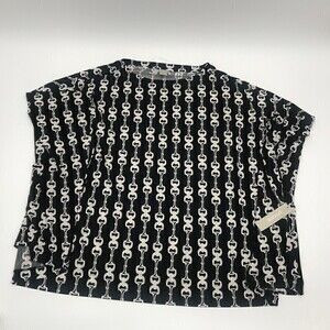 Chicos Women Black Po Chain Short Sleeves Round Neck Caftan Top Size L/XL